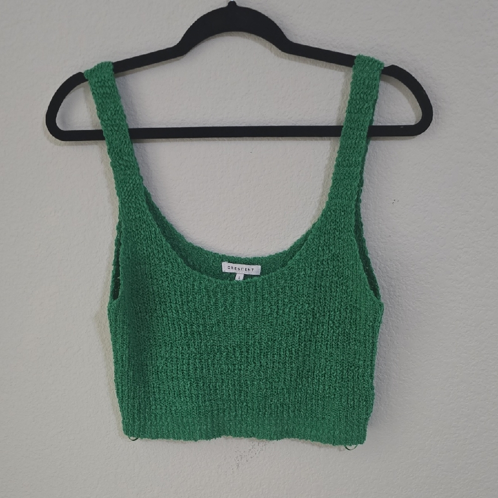 Crescent Green Knit Crop Top